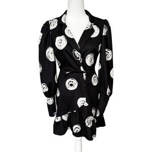 ASOS DESIGN Black White Tux Wrap Fluted Hem Mini Dress Size 8